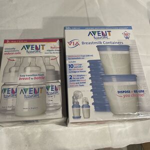 Vintage Avent Naturally New Baby Clear Bottle 4 Oz (3) &Breast Milk Containers